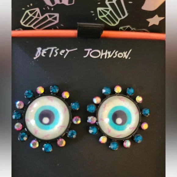 BETSEY JOHNSON SET Halloween Glow in Dark Charm Necklace & Eye Earrings NEW NWT - Picture 3 of 8